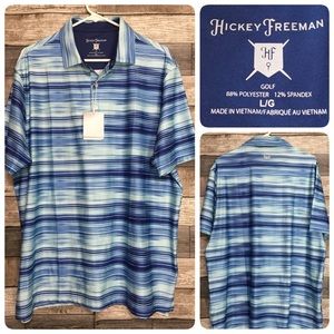 Hickey Freeman Golf Polo Shirt Men’s L Blue Stripe Short Sleeve Performance